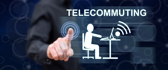 Man touching a telecommuting concept