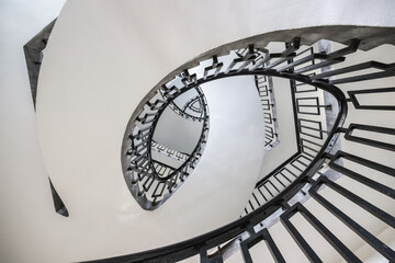 Architecture abstract, black and white spiral stairs in George loveless house in the Dorset Estate...