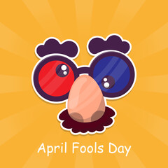 April Fools Day text and funny glasses EPS 10 vector illustration for greeting card, ad, promotion, poster, flier, blog, article, marketing, signage, email