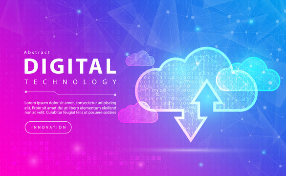 Digital technology and Cloud computing banner pink blue background concept with technology line light effects, abstract tech, Big data center, Cloud storage, illustration vector for graphic design
