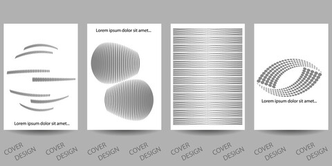 Monochrome minimalistic geometric background of lines and dots with halfton effect. Trendy template for design cover, poster, flyer. Layout set for sales, presentations.