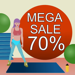 Girl in a gym with mega sale promotion