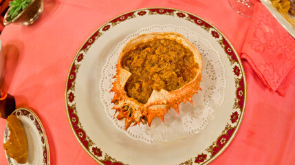 Spider Crab Cooked Spanish Cuisine at Restaurant