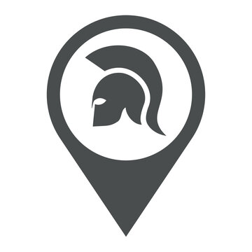 recommend clip art: Icono plano silueta de casco de guerrero espartano en puntero de posición en color gris