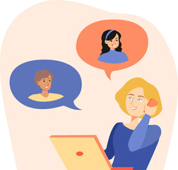 Girl answering a phone call and talking to some clients or colleagues