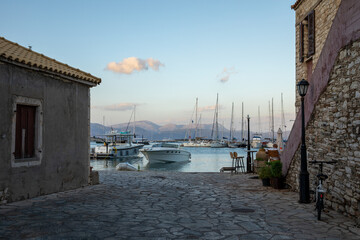 KASTOS island, GREECE-August, 2021: Part of small port of Kastos island - Ionian sea, Greece in summer evening.
