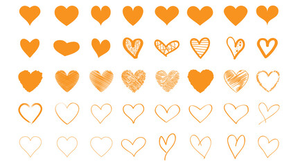 Heart contour vector. Orange hand drawn love icon isolated. Paint brush stroke heart icon. Hand drawn vector for love logo, heart symbol, doodle icon and Valentine's day. Painted grunge vector shape