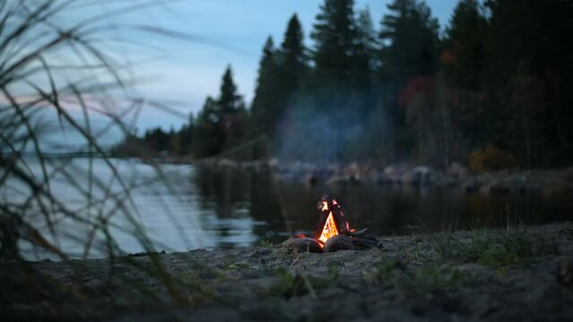 Campfire at sand beach in Scandinavia