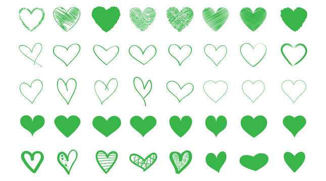 Heart Contour Vector. Green Hand Drawn Love Icon Isolated. Paint Brush Stroke Heart Icon. Hand Drawn Vector For Love Logo, Heart Symbol, Doodle Icon And Valentine's Day. Painted Grunge Vector Shape