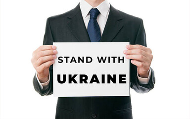 Stand With Ukraine. Russia Ukraine War Background. Patriotic and togetherness concept. Standing with Ukraine backdrop. Solidarity With Ukraine. We Support Ukraine.