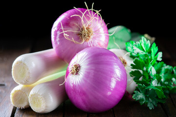 Purple onions and leeks