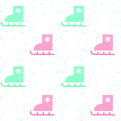 Fototapeta premium Seamless pattern with skates on snowy white background. Modern design for fabric and paper, surface textures.