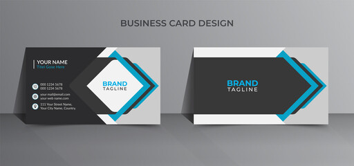 Minimal and creative business card template design in blue color