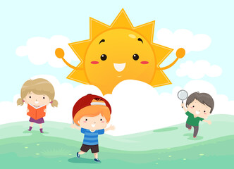 Kids Outdoor Fun Mascot Sun Illustration