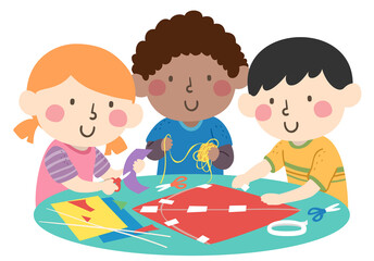 Kids Spring Make Kite Paper Craft Illustration - 491796765