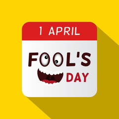 1st first april fools day calendar design, funny smiley face, vector illustartion.
