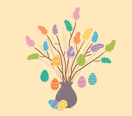 Sweden Easter Feather Branches Vase Illustration