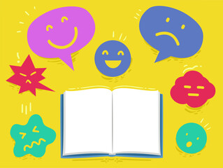 Open Book Emotion Bubbles Illustration