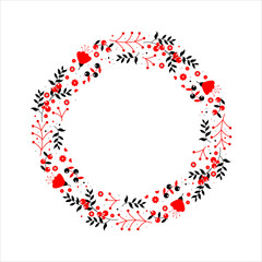 Ukrainian pattern. Round floral ornament Ukraine. Black and red traditional decor