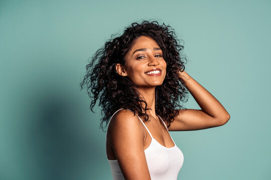 Young Woman with Curly Hair Portrait