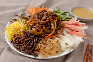 seafood and vegetables with mustard sauce