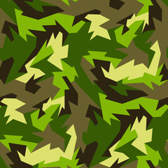 Geometric camouflage seamless pattern. Abstract modern polygon camo texture for army and hunting fabric print. Vector illustration.