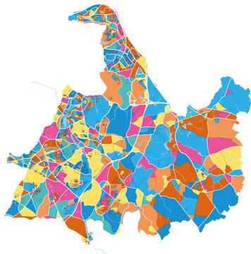 Solihull, England colorful high resolution art map