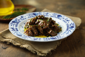 Homemade beef ragout with chives