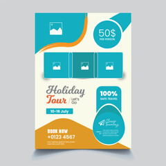 Flyer poster design for travel agency, print ready editable file
