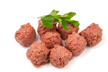 raw beef meatballs isolated on a white background