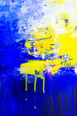 Ukraine colors. Support Ukraine. Stop war in Ukraine. Blue and yellow paint on canvas. Ukrainian flag colors. Background 