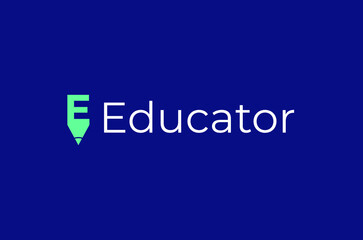 E letter Educator School Pencil Pen Logo for online classes elearning