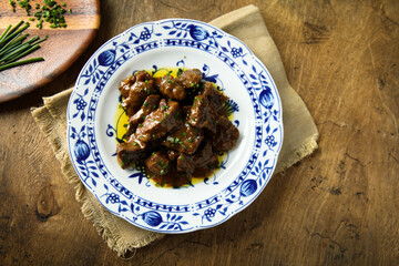 Homemade beef ragout with chives