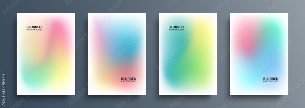 Aufkleber Set of light blurred backgrounds with modern abstract blurred color gradient patterns. Templates collection for brochures, posters, banners, flyers and cards. Vector illustration.
