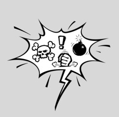Comic Curse Speech Bubble - Scull Bones Fist Exclamation Mark Bomb