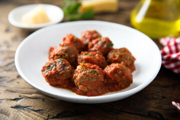Homemade meatballs with tomato sauce