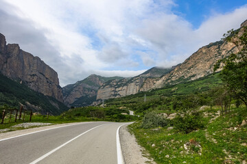 A mountain valley in the gorge of the Cherek-Balkar river in the vicinity of the Ushtulu tract. Caucasus 2021