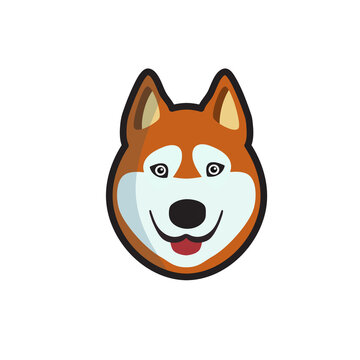 Vector illustration with husky dog face isolated on white background. Flat icon.