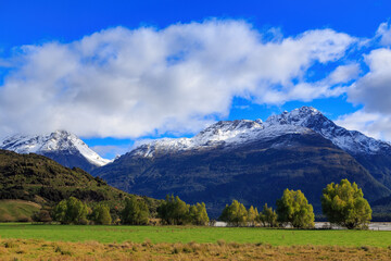 The Humboldt Mountains, part of New Zealand's Southern Alps, seen from "Paradise",  a rural locale in Otago