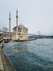 The Bosphorus Bridge and the Ortakoy Mosque at sunset, Istanbul