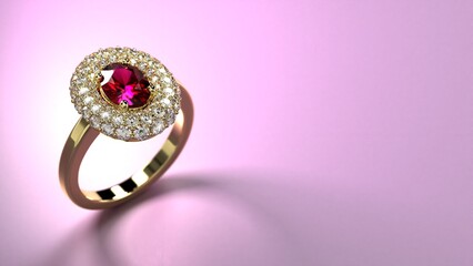 ruby halo ring with plain shank 3d render