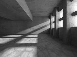 Dark Concrete Wall Architecture. Empty Room