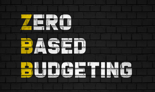 Zero based budgeting (ZBB) concept,business abbreviations on black wall 