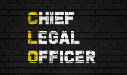 Fototapeta na wymiar Chief legal officer (CLO) concept,business abbreviations on black wall 