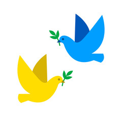 Vector creative Ukraine flag poster with blue and yellow doves of peace