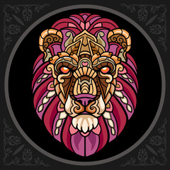 Colorful lion head zentangle arts, isolated on black background