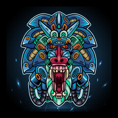 mandrill head mecha robot mascot. esport logo design