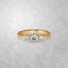 three stone engagement ring laying down position in metal gold 3D render