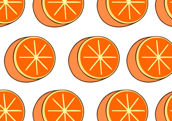 set of orange slices, background with repetition of oranges, fresh fruits
