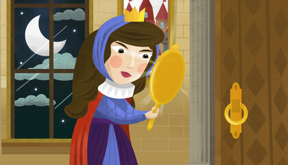 cartoon scene with queen or princess in the castle